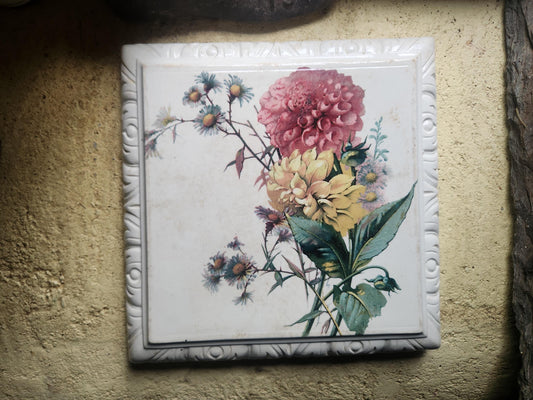 Antique French Choisy Le Roi Large Ironstone Table Trivet with Floral Transferware
