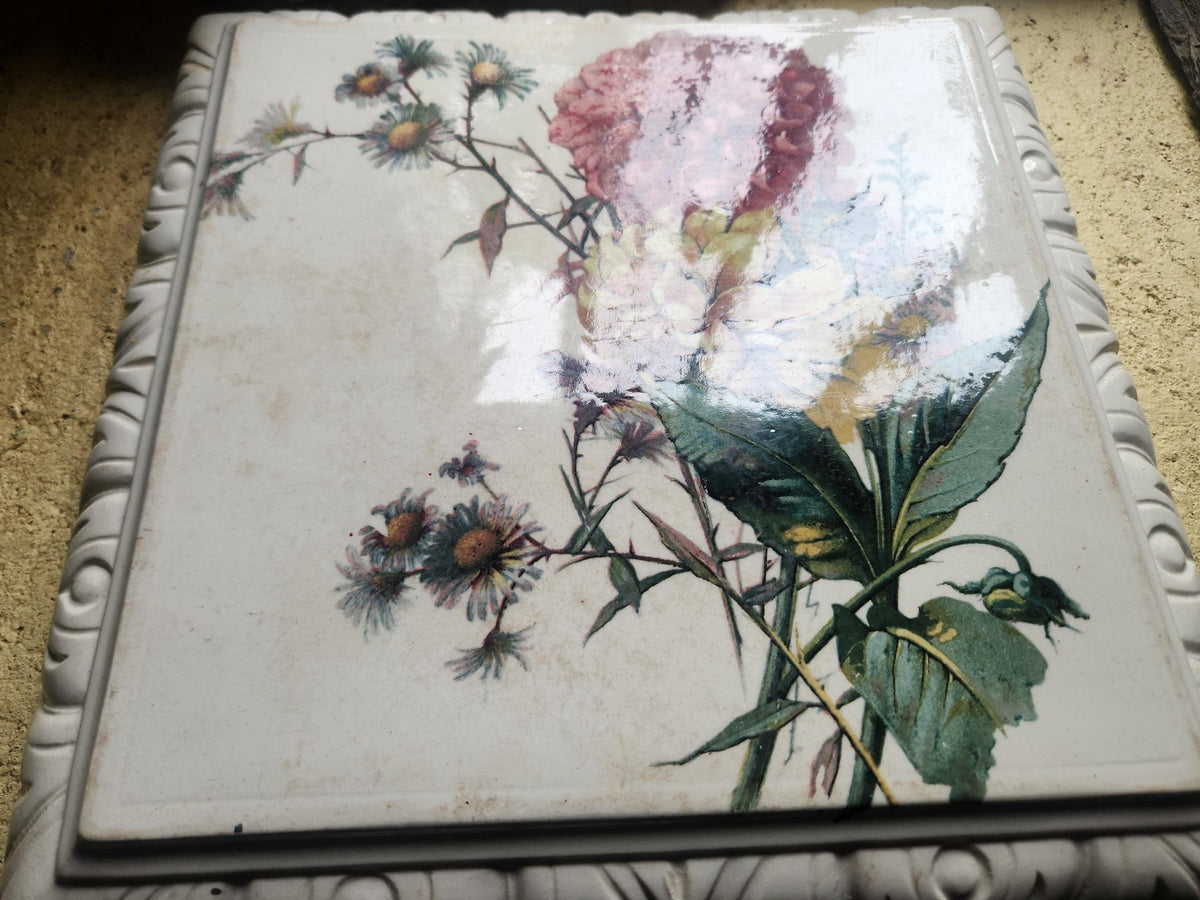 Antique French Choisy Le Roi Large Ironstone Table Trivet with Floral Transferware