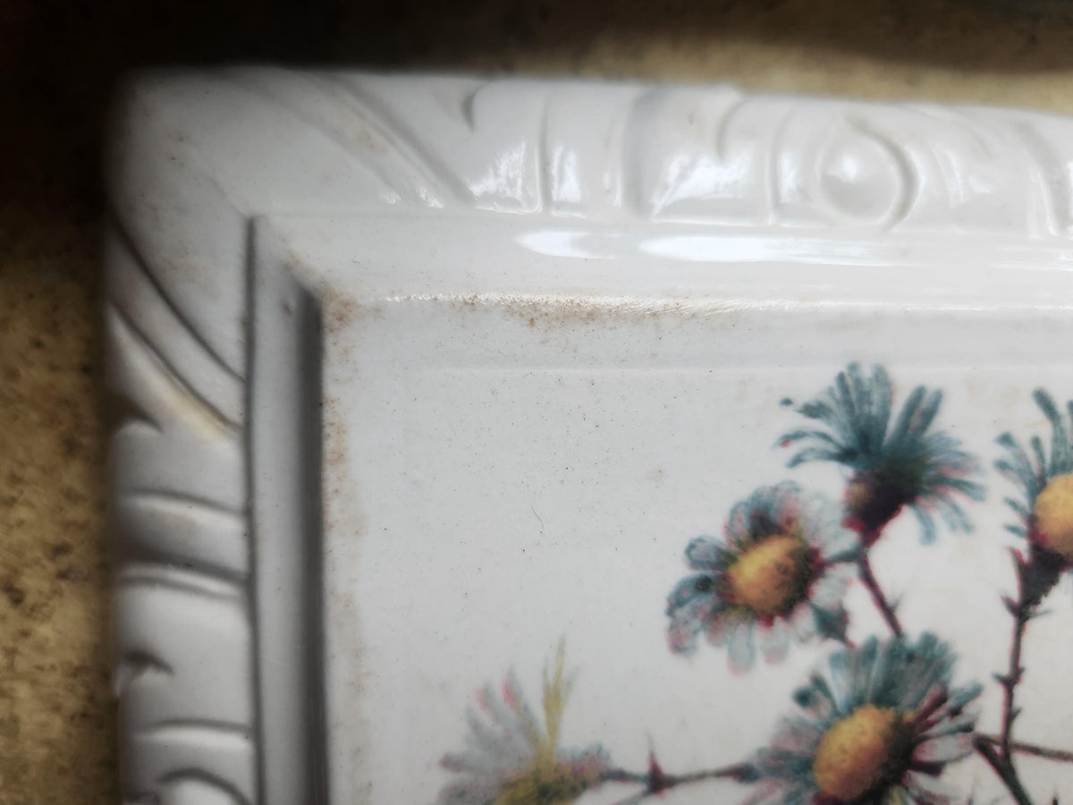 Antique French Choisy Le Roi Large Ironstone Table Trivet with Floral Transferware