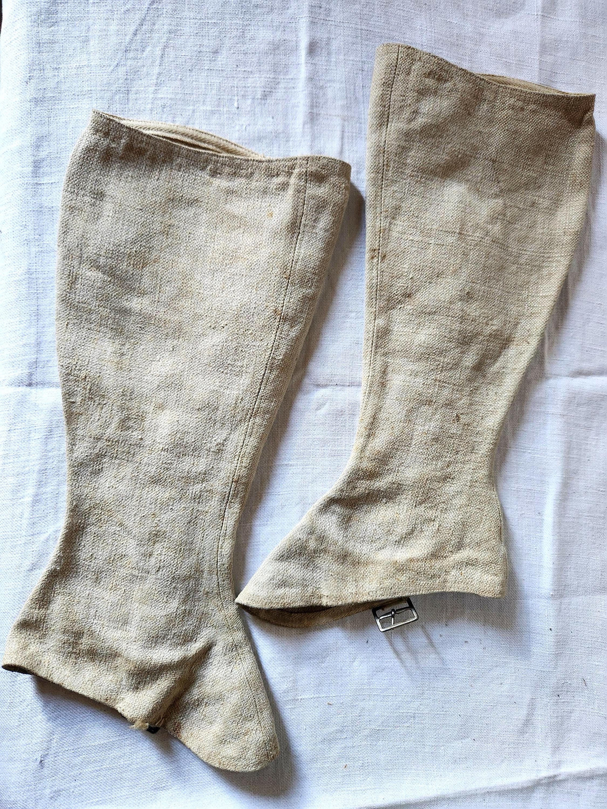 Antique Oatmeal Canvas Cotton High Gaiters Boot Covers 12 Buttons