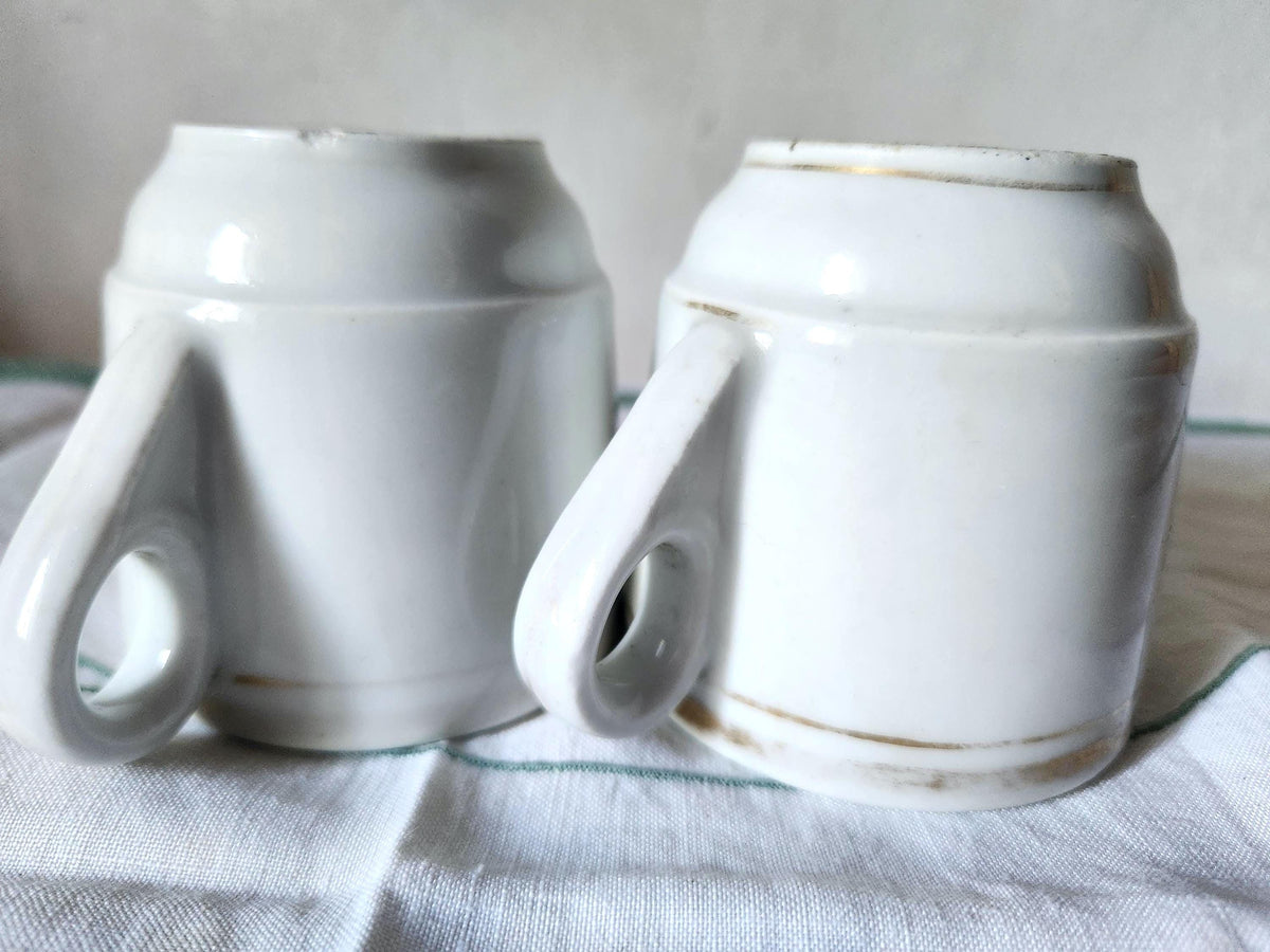 Antique 2x French Brulot Coffee Cups Whiteware Espresso Cup, 1800s Kitchenalia