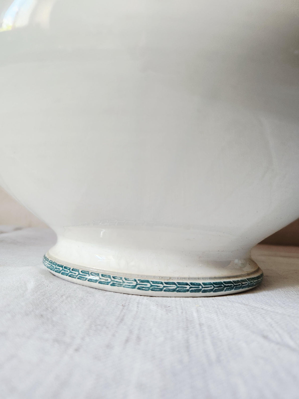 Antique French 1880s Ironstone Soup Tureen Sarregeumines FAUST: Forest Green Floral Bowl