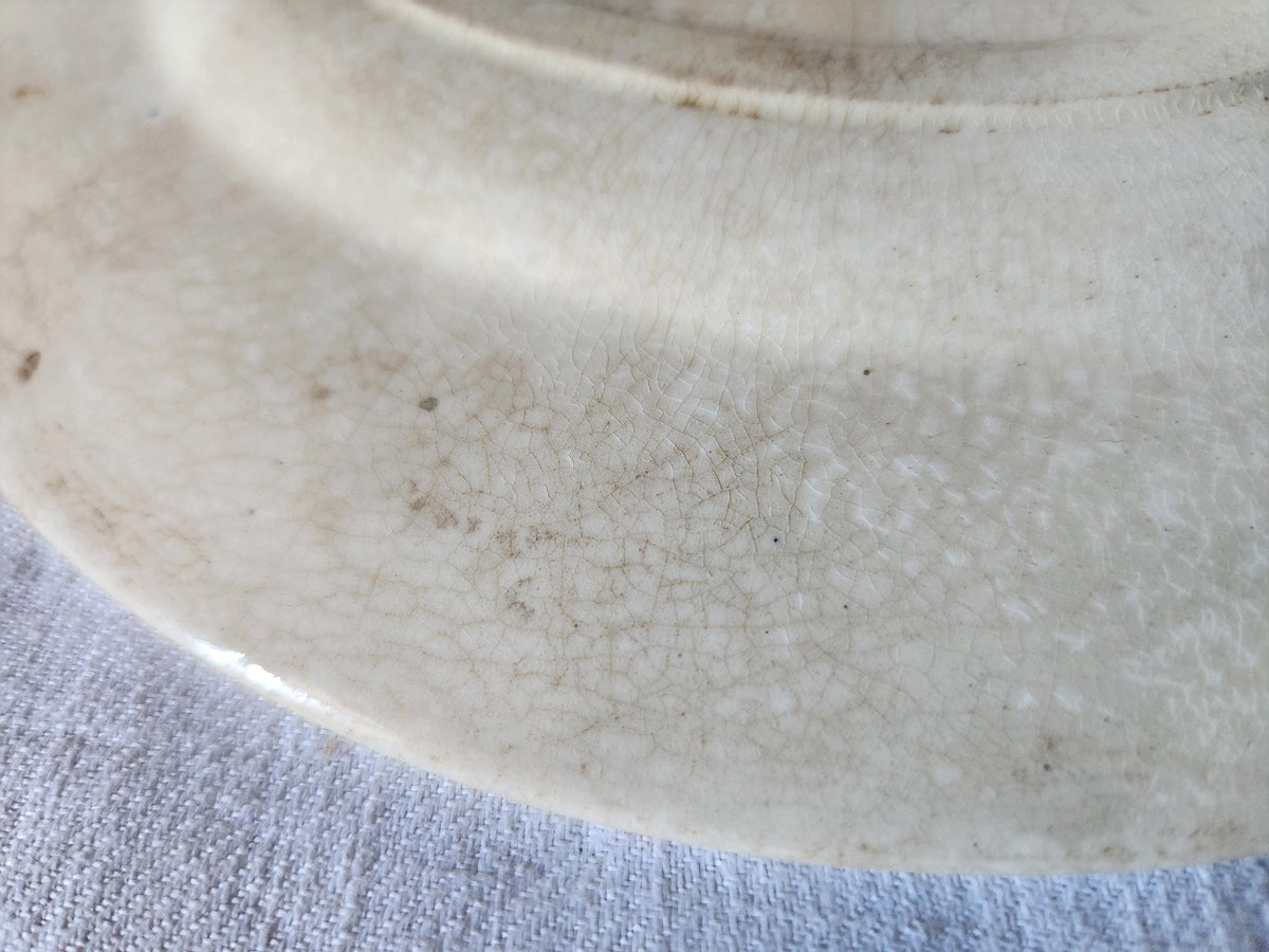Antique French Ironstone Plate 'M' Monogramme Blue Transferware TEA STAINED