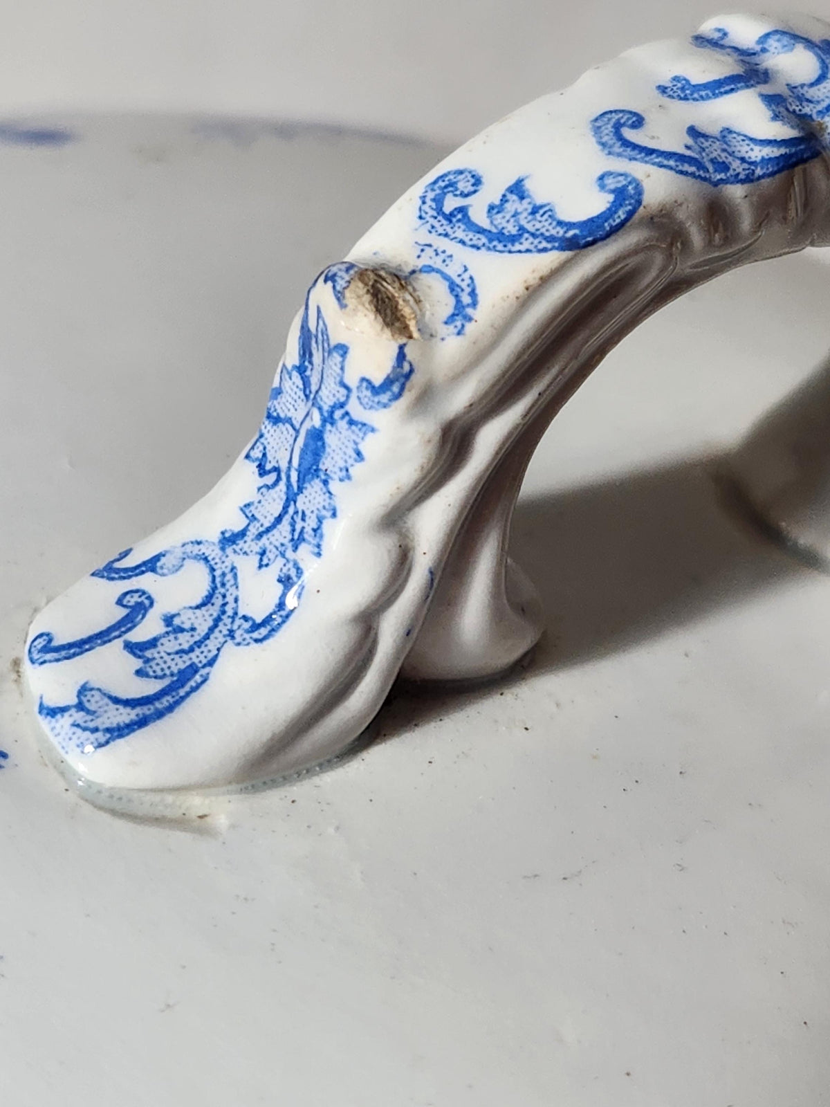 Antique French Saint Amand et Hamage Campanule Ironstone Soup Tureen: Blue Floral Transferware Bowl