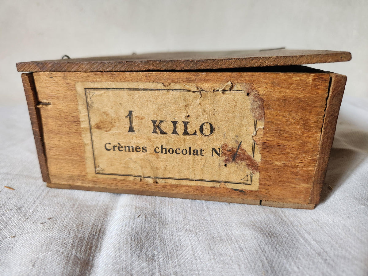 Antique French Wooden Lace Bobbin Spindles 43 in a Wood Chocolate Box