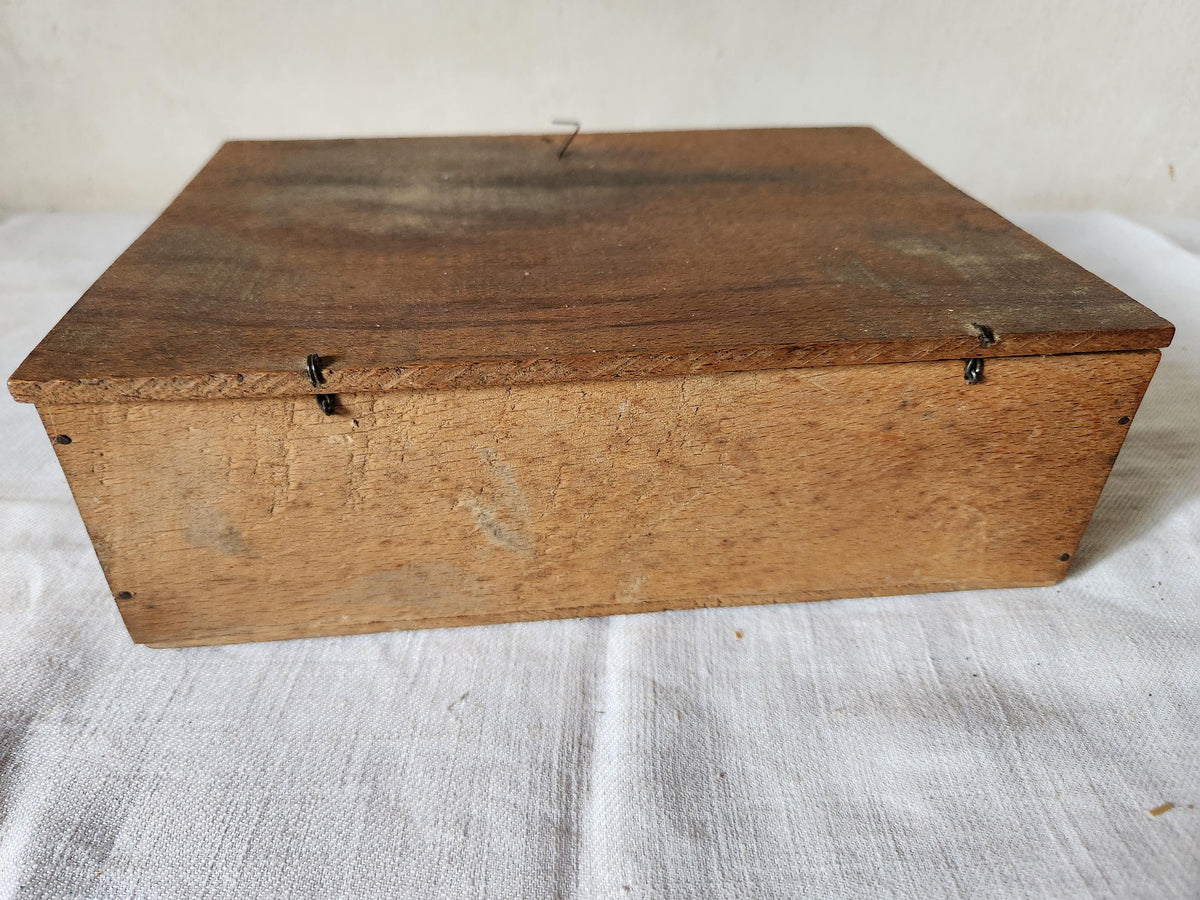 Antique French Wooden Lace Bobbin Spindles 43 in a Wood Chocolate Box