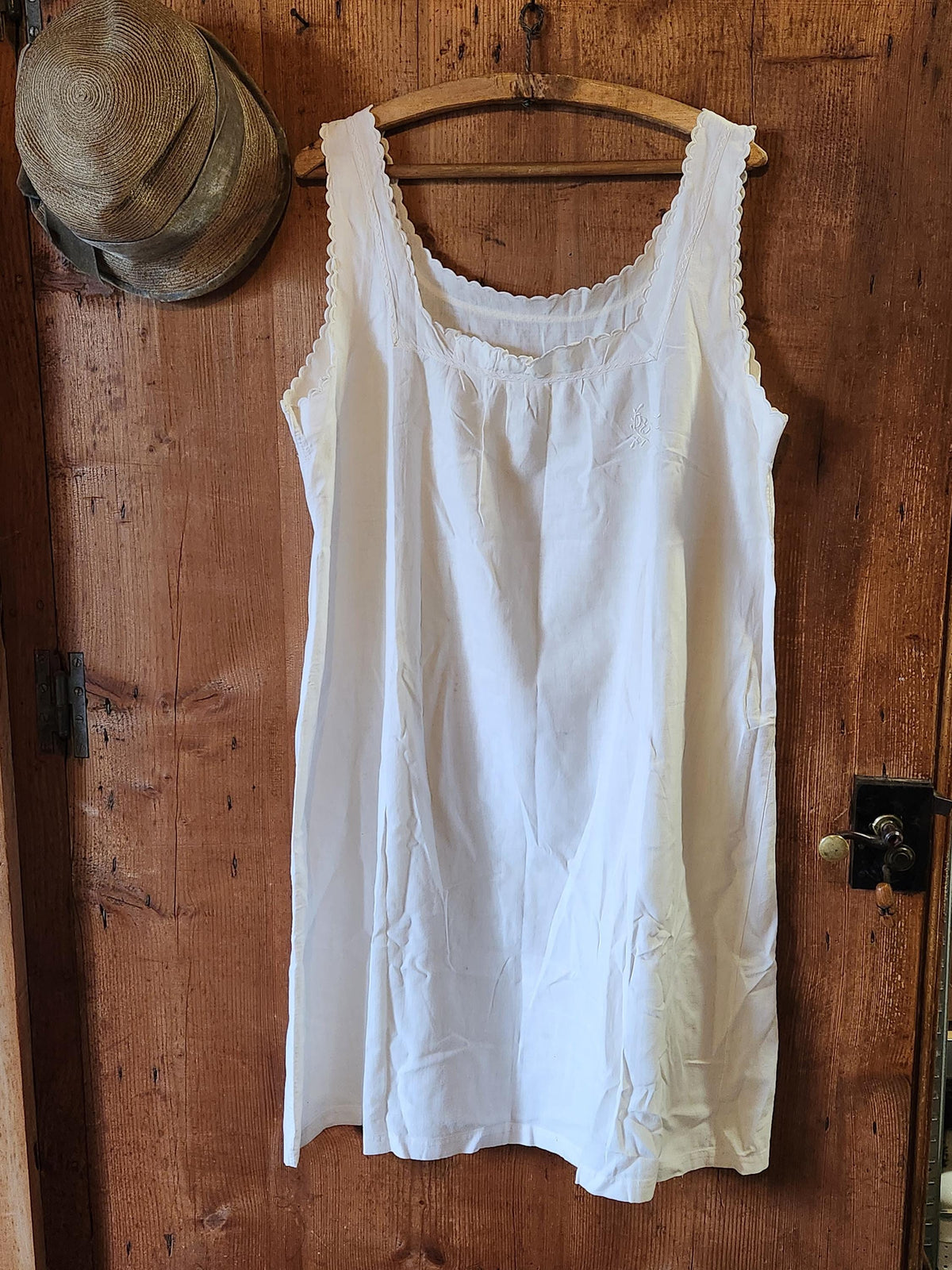 Antique French Cotton Nightgown Monogram RM: 1920s Sleeveless Summer Dress