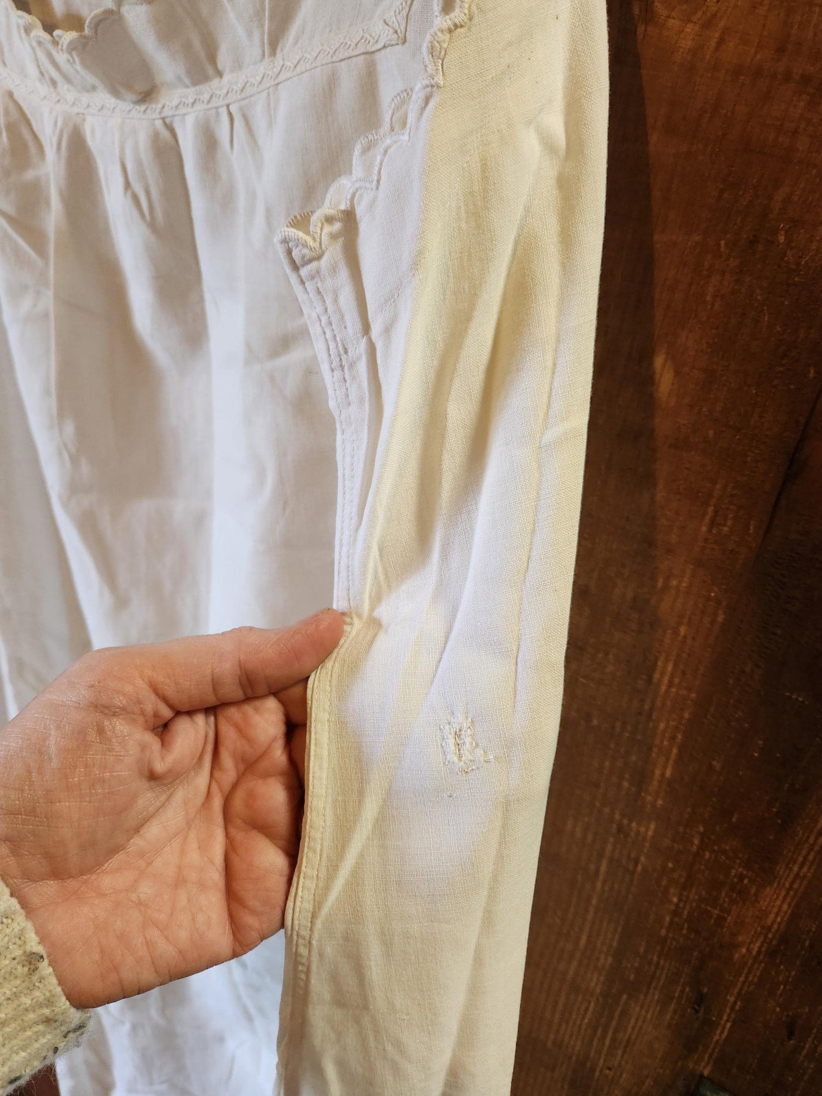 Antique French Cotton Nightgown Monogram RM: 1920s Sleeveless Summer Dress