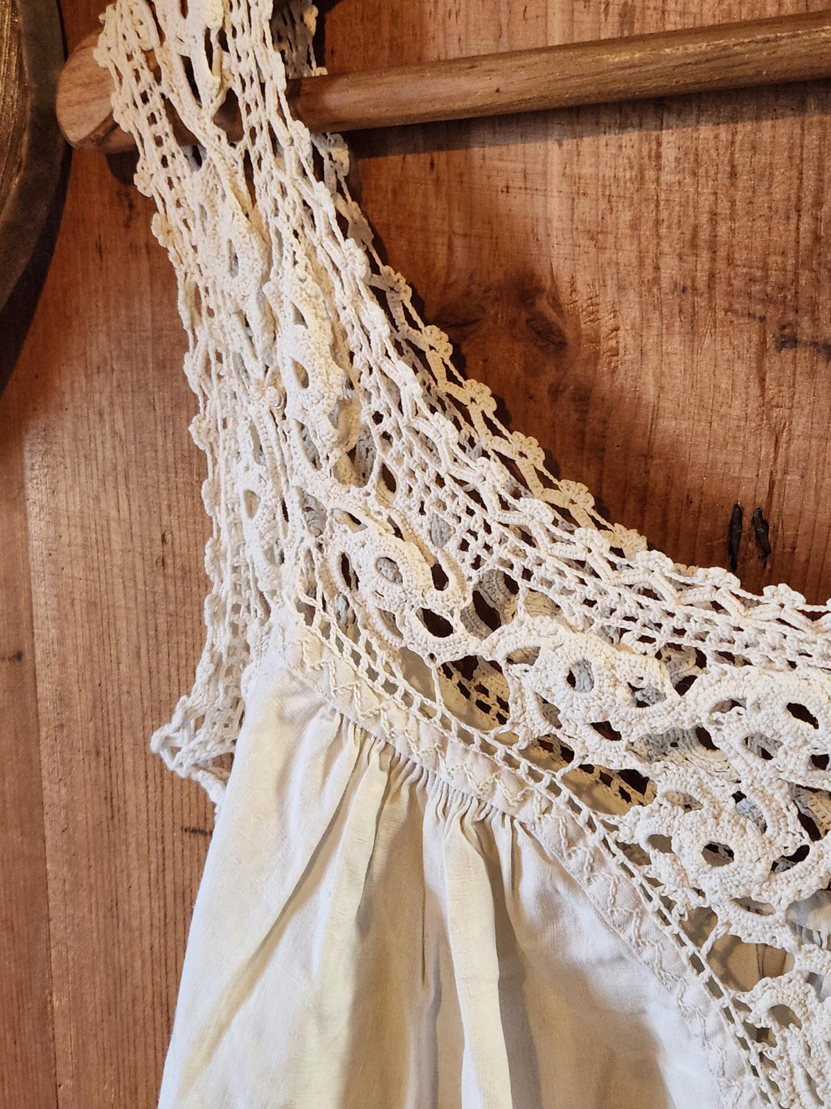 Antique French Cotton Nightgown Monogrammed LD: Sleeveless Lace Summer Dress