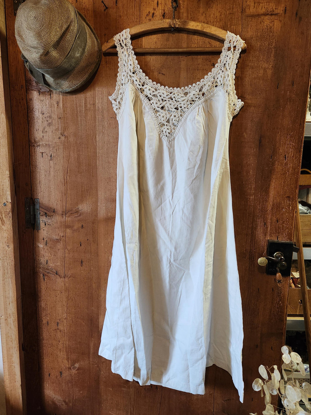 Antique French Cotton Nightgown Monogrammed LD: Sleeveless Lace Summer Dress
