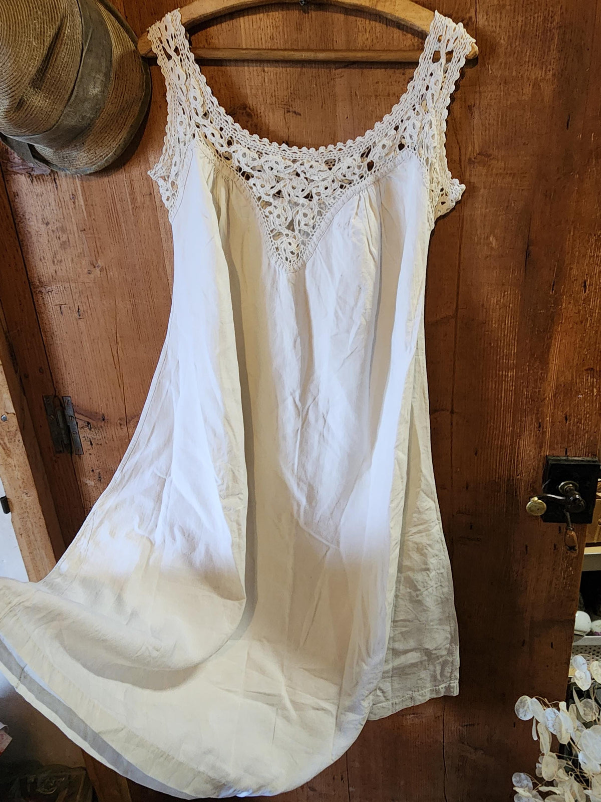 Antique French Cotton Nightgown Monogrammed LD: Sleeveless Lace Summer Dress