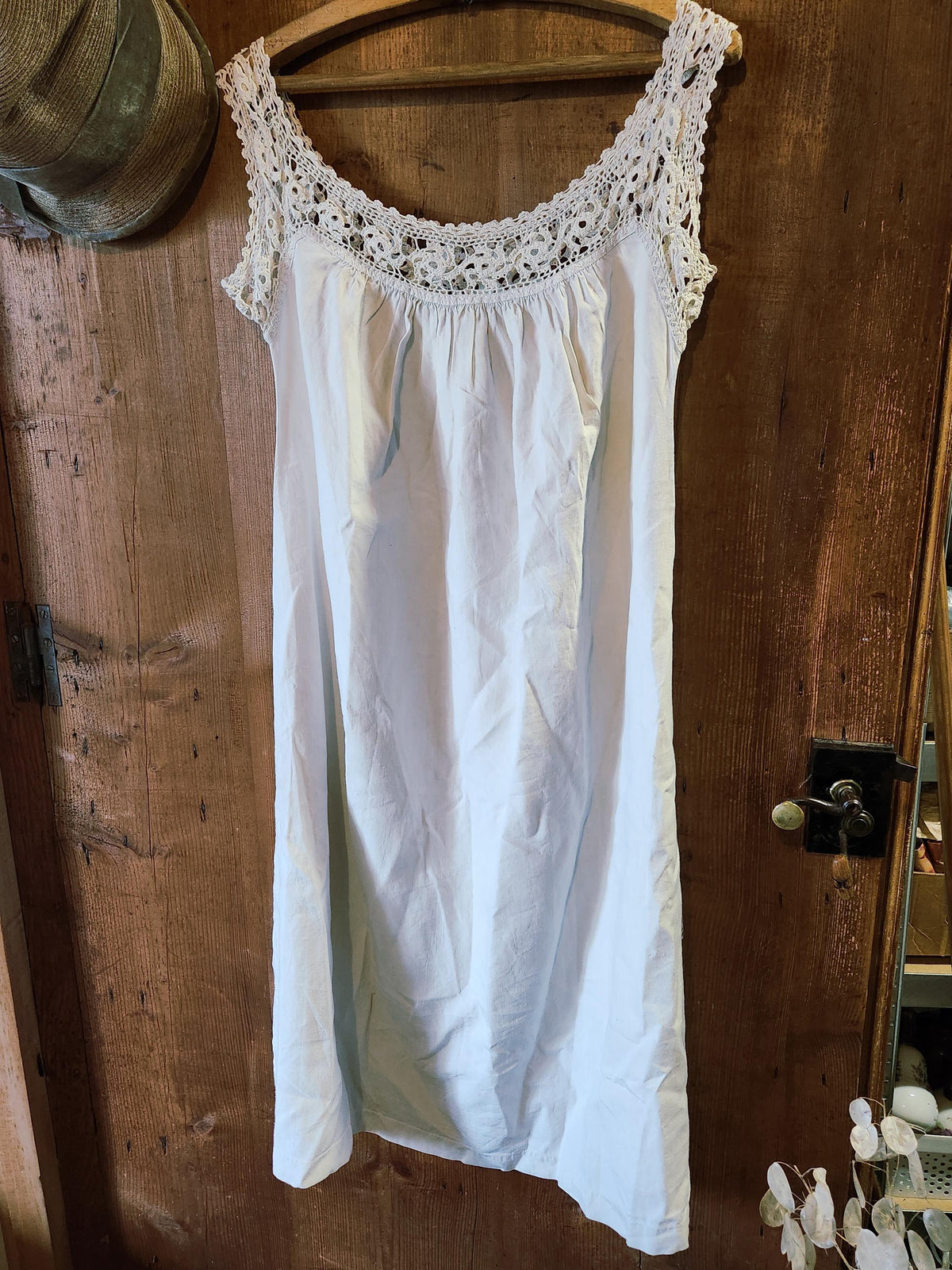 Antique French Cotton Nightgown Monogrammed LD: Sleeveless Lace Summer Dress