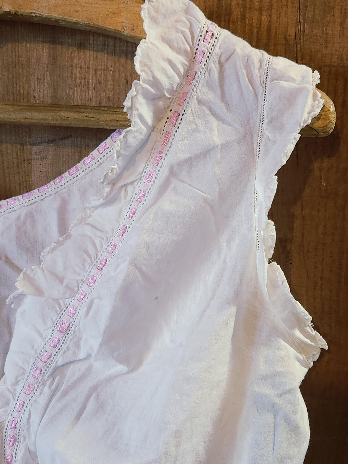 Antique 1900 Ladies Corset Cover Camisole Pink Ribbon