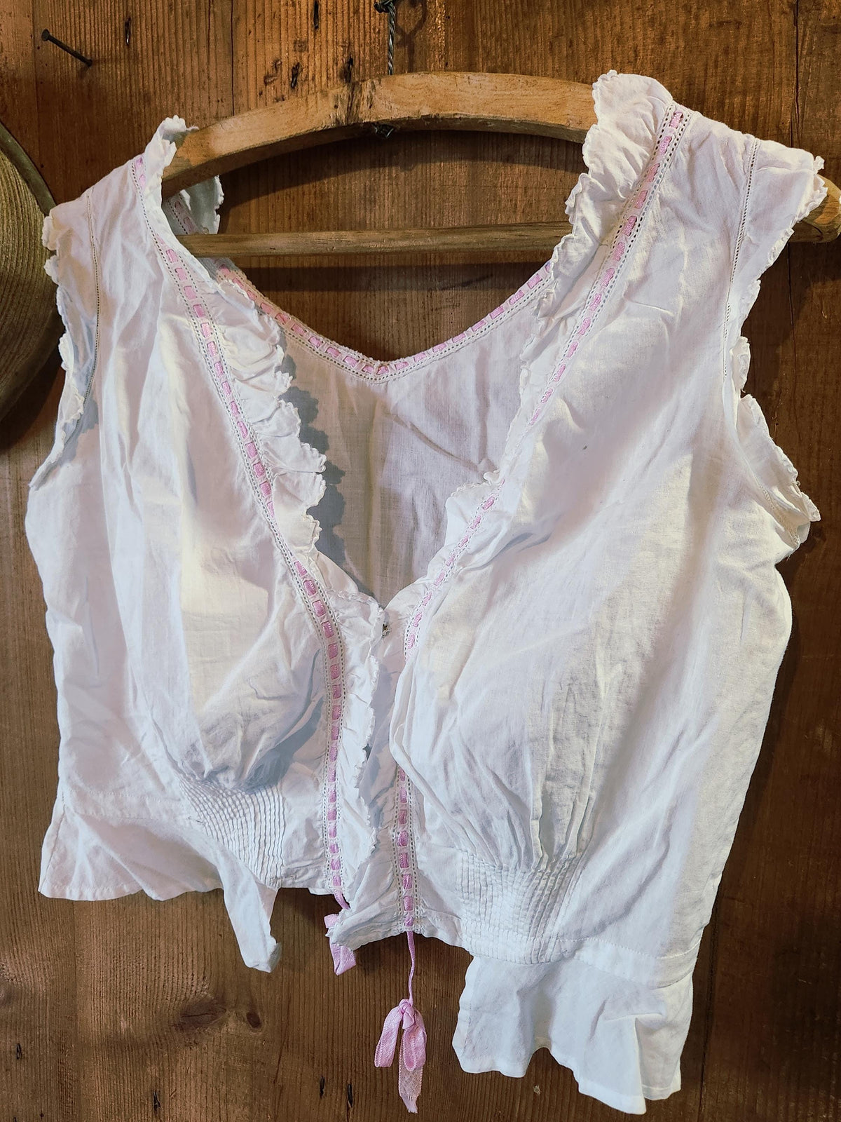 Antique 1900 Ladies Corset Cover Camisole Pink Ribbon