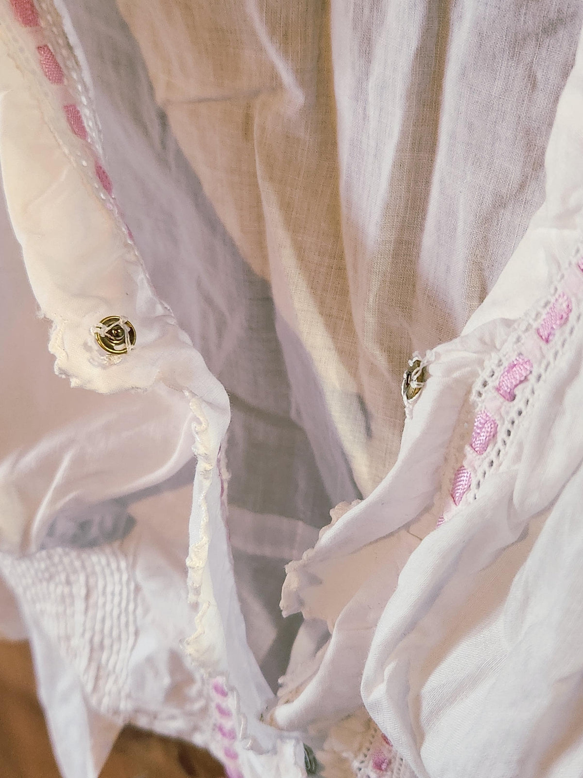 Antique 1900 Ladies Corset Cover Camisole Pink Ribbon