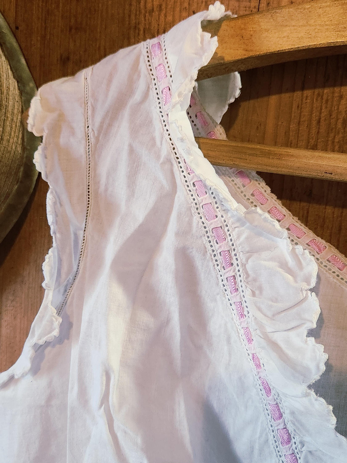 Antique 1900 Ladies Corset Cover Camisole Pink Ribbon