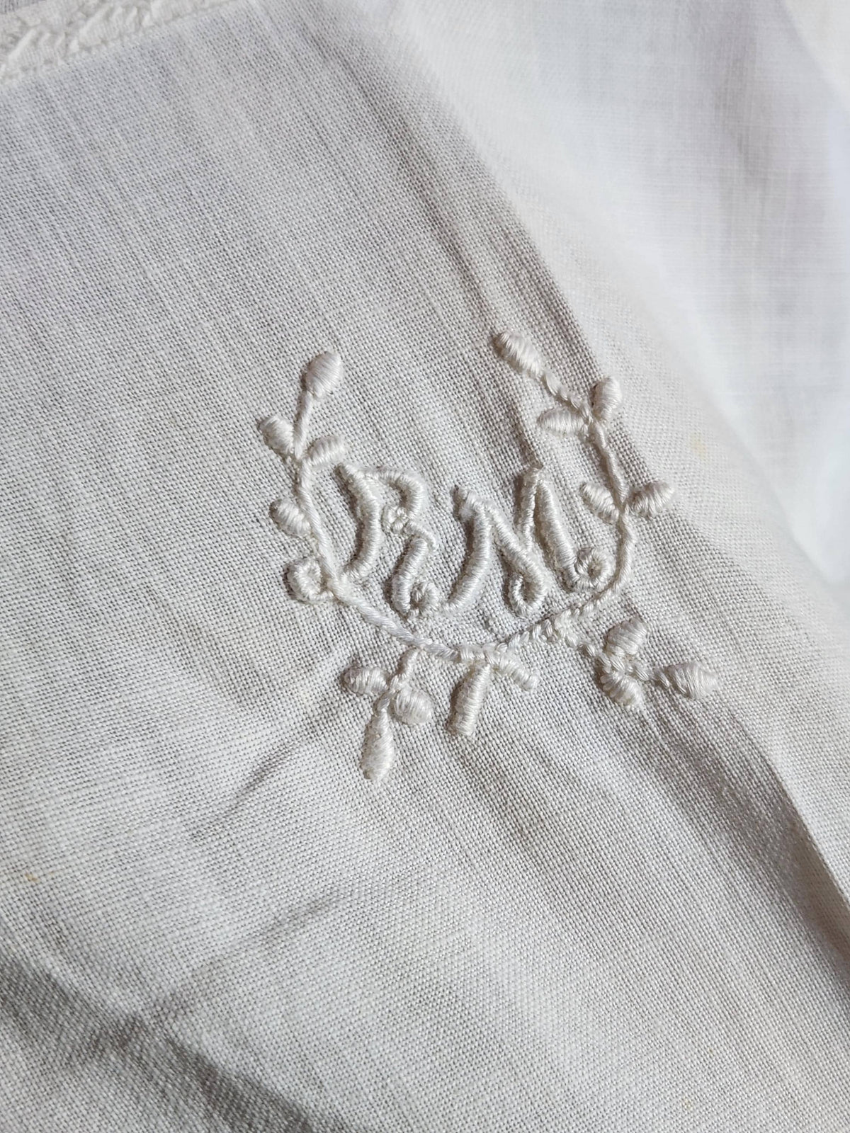 Antique French Cotton Nightgown Monogram RM: 1920s Sleeveless Summer Dress