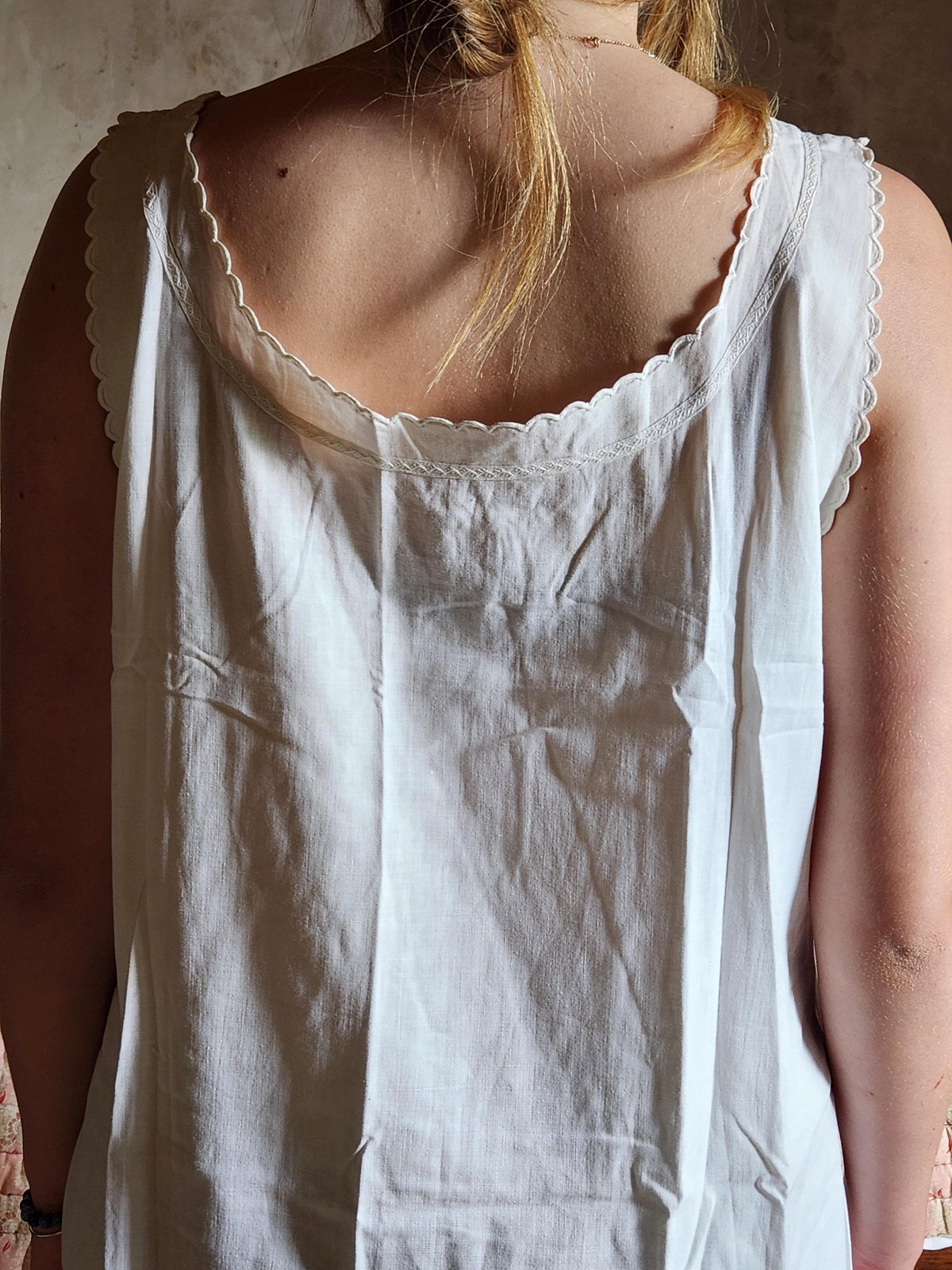 Antique French Cotton Nightgown Monogram RM: 1920s Sleeveless Summer Dress