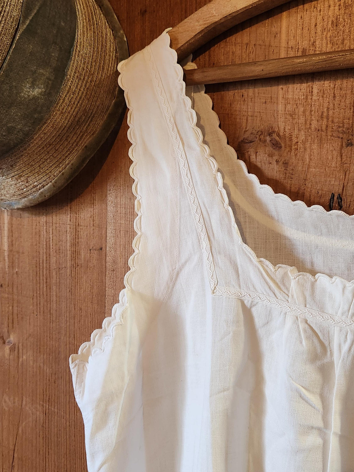 Antique French Cotton Nightgown Monogram RM: 1920s Sleeveless Summer Dress