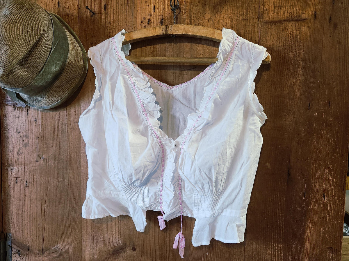 Antique 1900 Ladies Corset Cover Camisole Pink Ribbon
