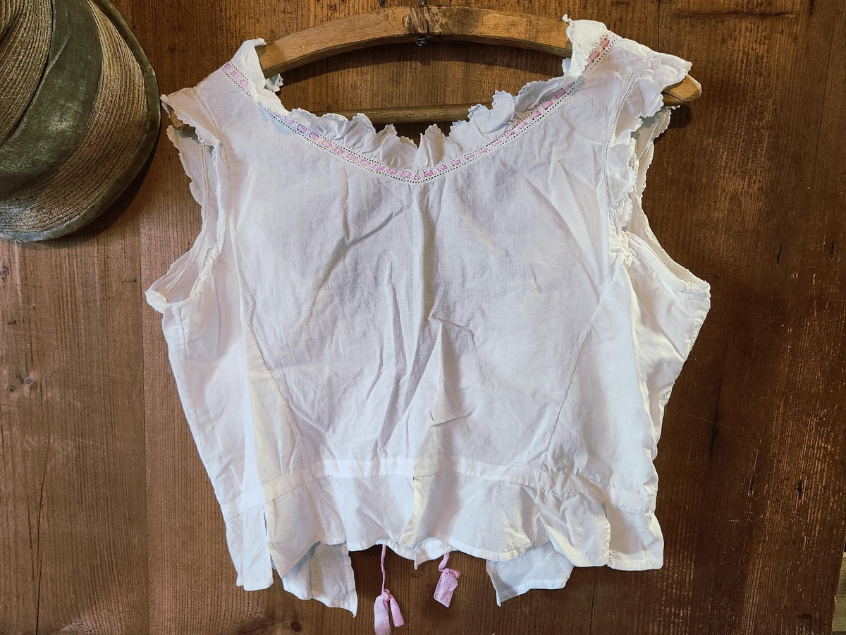 Antique 1900 Ladies Corset Cover Camisole Pink Ribbon