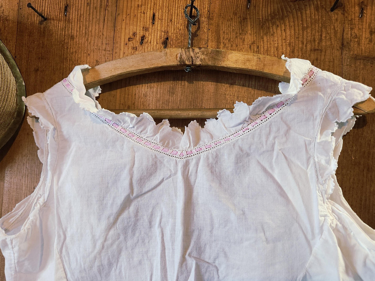 Antique 1900 Ladies Corset Cover Camisole Pink Ribbon